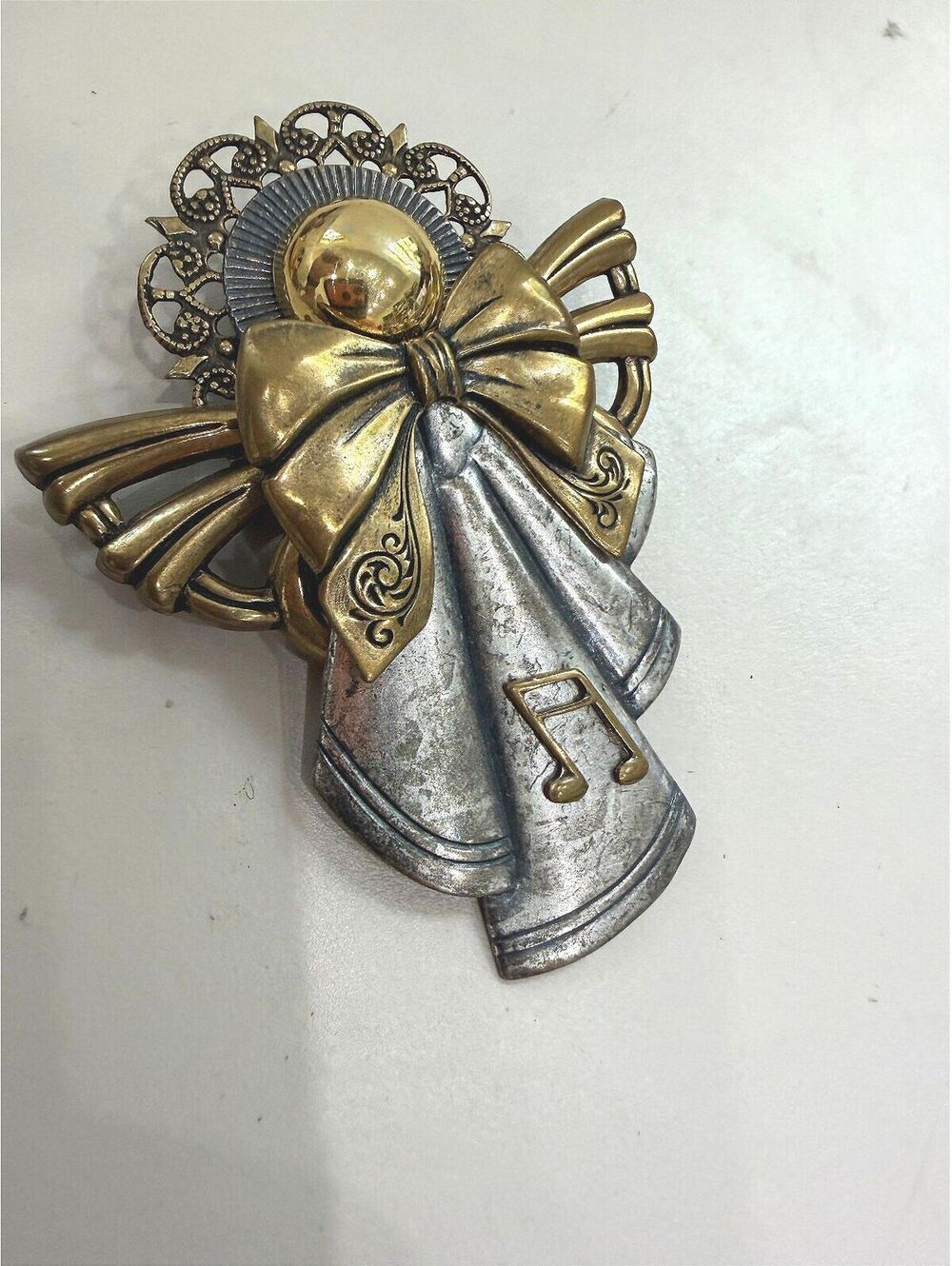 Vintage Angel Brooch Pin with Musical Note Design